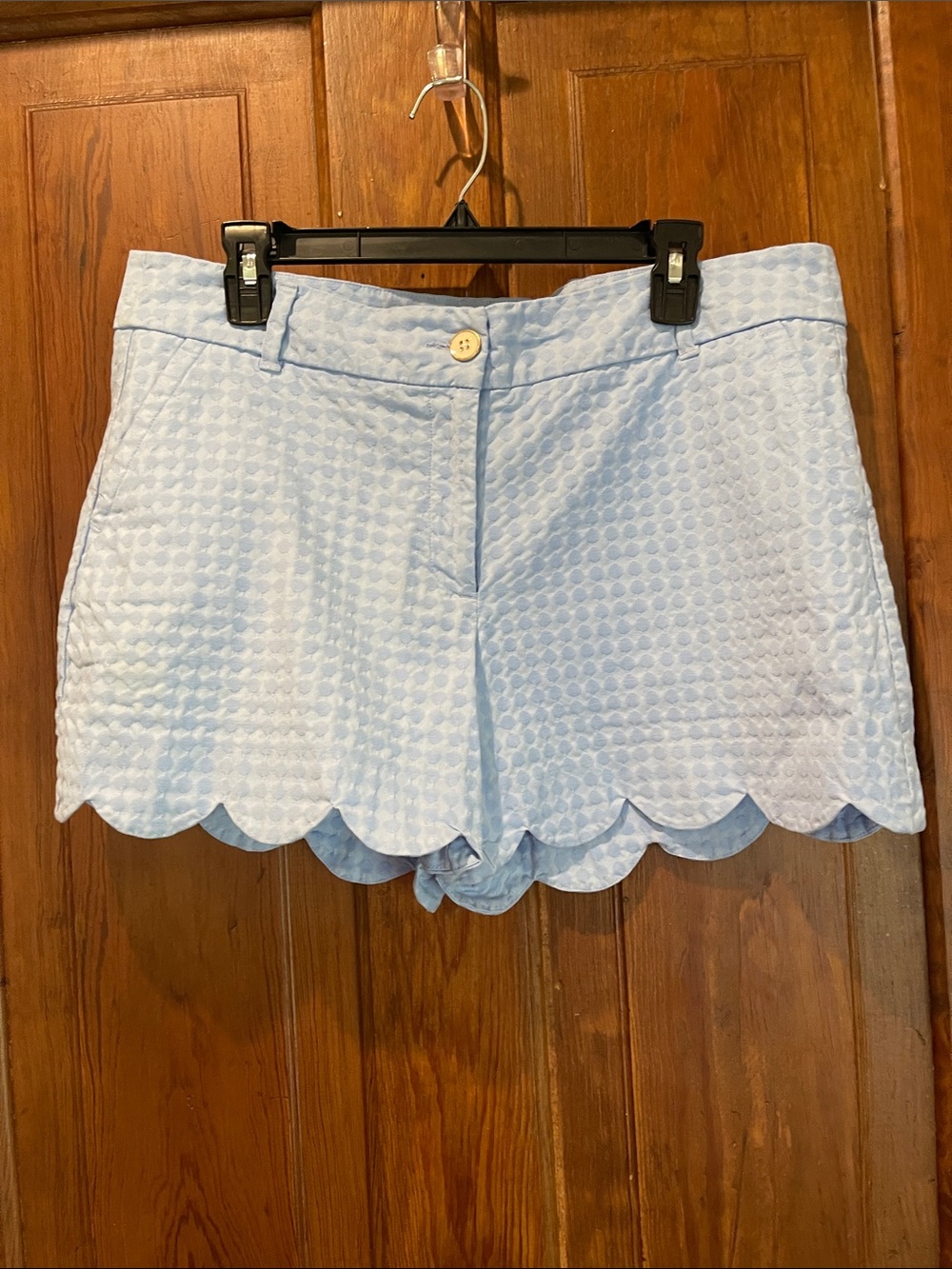 crown & ivy Light Blue Scalloped Hem High-Waist Shorts